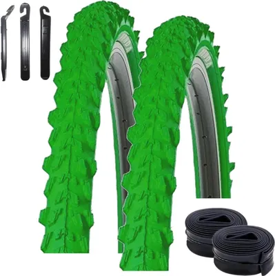 Zdjęcie produktu dla 2 x opony rowerowe Kenda MTB K-829 w kolorze zielonym 50-559 (26 x 1,95) + 2 pasujące dętki AV wraz z łyżką do opon maxxi4you