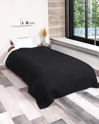 Produktbild von Ibenzoa® Tagesdecke 180x200 cm, 100% Baumwolle, weich & atmungsaktiv, Schwarz – Bettüberwurf für Bett und Sofa mit doppeltem Einstecksaum