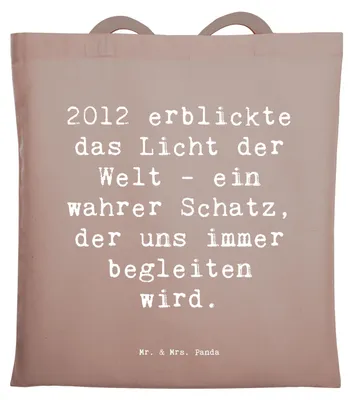 Produktbild von Mr. & Mrs. Panda Tote Bag Spruch 2012 Geburtstag - Braun Pastell - Geschenk, Tasche, Shopping, Glückwunsch, Happy Birthday, gemeinsame Augenblicke, Stoffbeutel, Jahr