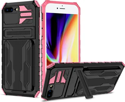 Produktbild von iPhone 8 Plus Hülle, Hybrid Robust Schutz Stoßfest Schutzhülle mit Kartenhalter Ständer für iPhone 7 Plus / 8 Plus Rosa