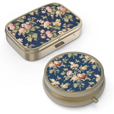 Image de Boîtier à pilules avec miroir, style rétro, lot de 2, en bronze, pour sac à main
