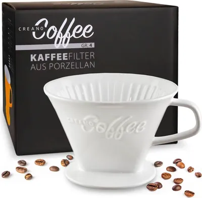 Produktbild von Creano Porzellan Kaffeefilter - Filter Größe 4 für Filtertüten Gr. 1x4 - Weiß