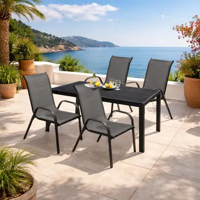 Gartengarnitur Sitzgarnitur 5-teilig 150x90cm Polywood Anthrazit/Schwarz