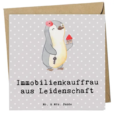 Produktbild von Mr. & Mrs. Panda Grußkarte Immobilienkauffrau Leidenschaft - Grau Pastell - Geschenk, anlasskarte, faltkarte, Klappkarte, Ausbildung, Witzig, doppelkarte, Spruch, Lustig
