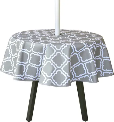 Obrázek produktu pro ele ELEOPTION Ubrus kulatý 152 × 52 cm s otvorem pro deštník a zipem pro grilování na zahradě - marocký potisk