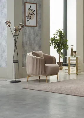 Obrázek produktu pro Designové křeslo jednomístné obývací pokoj čalouněné křeslo látka béžová nábytek