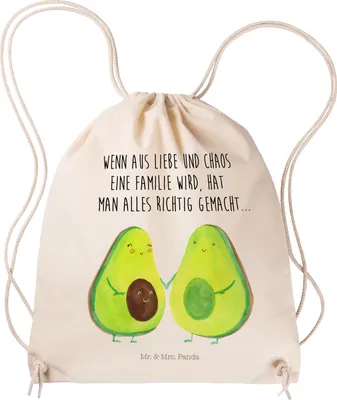 Produktbild von Mr. & Mrs. Panda gym rucksack Avocado Pärchen - Transparent - Geschenk, Geburt, Jutebeutel, beutel mit kordelzug, tasche, Familie, Avocados, Kinder, Liebe, wander