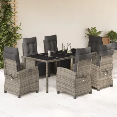 Produktbild von The Living Store 7-tlg. Garten-Essgruppe mit Kissen Grau Poly Rattan
