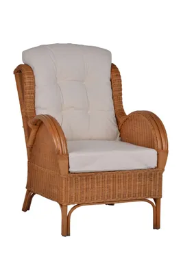 Produktbild von MiaMöbel | Rattansessel "Panama" im Landhausstil | Rattan & 100 % Baumwolle | Farbton: Honig