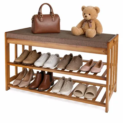 Produktbild von Schuhbank gepolstert 70cm Sitzbank mit Stauraum 2 Ebenen Schuhregal Flur