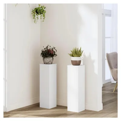 Produktbild von Pflanzenständer 2 Stück, Blumenständer, Dekosäule für Pflanzen, Blumenhocker, Blumentisch, Blumentopfhalter, Bestelltisch, Weiß 17x17x60 cm, Holzwerkstoff