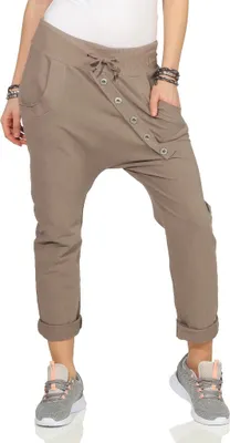 Produktbild von 295 Damen Hose Sweatpants Jogginghose Baumwolle Freizeithose Boyfriend Bagg Sporthose mit Gummibund Khaki