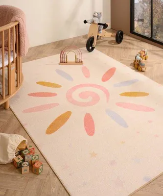 Obrázok produktu pre Uniqoos® detská podložka Joy – motív kvetov, krémová farba, 80 x 120 cm, protišmyková, mäkká povrchová úprava, Oeko-Tex, ideálna do detskej izby