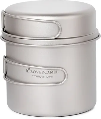 Produktbild von Ultraleichtes Titankochset Outdoor Camping Kochgeschirr Set 1100ml Topf und 350ml Bratpfanne mit Klappgriffen