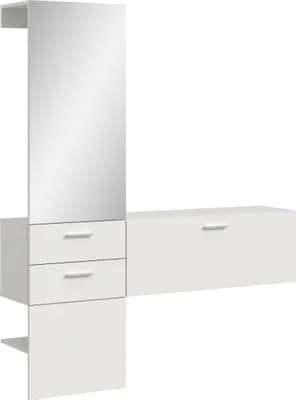 Produktbild von Garderoben-Set >Vaga< (2-teilig) Klappe, Schübe, Spiegel / Weiß - 156x190x36cm (BxHxT)