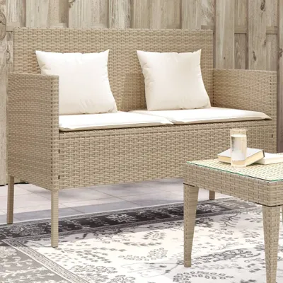 Produktbild von Gartenbank mit Kissen Beige Poly Rattan 365774