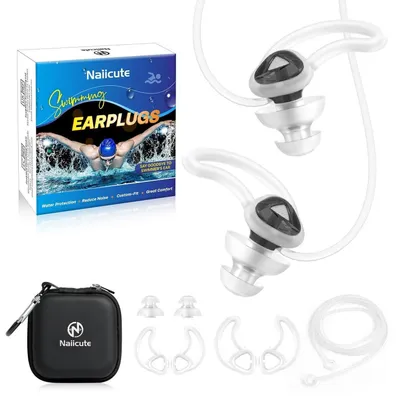 Immagine prodotto di Tappi per le orecchie da nuoto, adatti per adulti e adolescenti, in silicone nero, riutilizzabili e con custodia