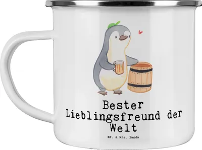Produktbild von Mr. & Mrs. Panda Teetasse Pinguin Bester Lieblingsfreund der Welt - Weiß - Geschenk, Liebe, Teebecher, Lieblingsmensch, Emaille Becher, Love, Partner, Pott, Freund, Herz