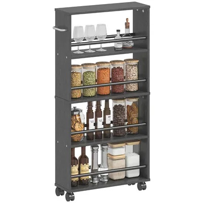 Produktbild von Servierwagen – Aufbewahrungswagen – Multifunktionsregal – 4 Fächer – mit Rollen – 45 x 15 x 91 cm – schwarz