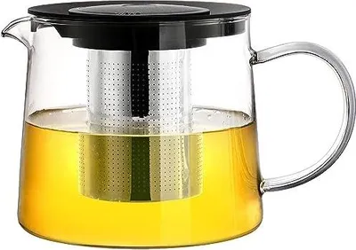 Produktbild von Tebery 1.5L Glas Teekanne mit hitzebeständigem Edelstahlfilter, abnehmbarer Infuser für Tee und Kaffee, Kunststoffdeckel
