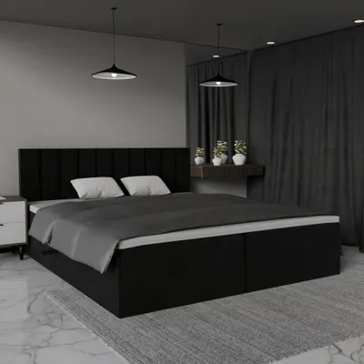 Produktbild von QLA Möbel Boxspringbett Bergamo 200x200  mit 2 Bettkästen, Doppelbett mit Matratze und Topper, Polsterbett, Bett. Farbe Schwarz