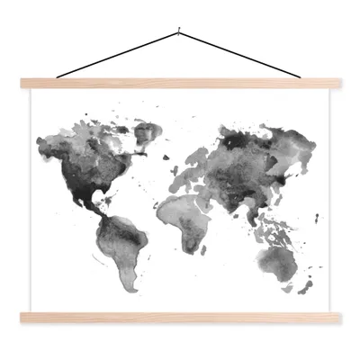 Obrázok produktu pre MuchoWow® Textilný plagát - Mapa sveta - Akvarel - čierna - 60x45cm - S hnedými lamelami