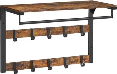 Image de Porte-manteau mural avec cintre - Cintre mural - Support mural - Étagère de rangement