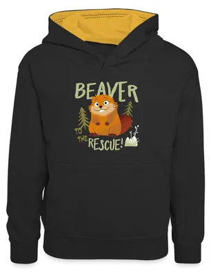 Produktbild von Spreadshirt Hoppers Beaver To The Rescue Kinder Kontrast-Hoodie, S (5/6 Jahre), Schwarz/Gold