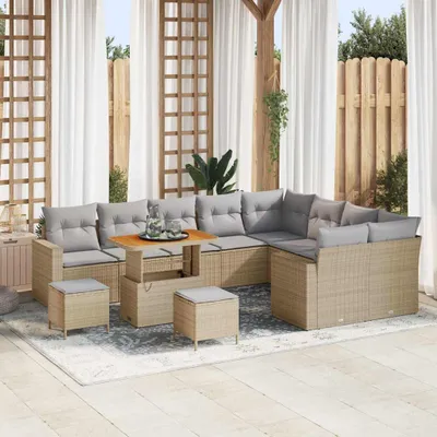 Image de Maison Exclusive - Salon de jardin 12 pièces en polyrotin beige