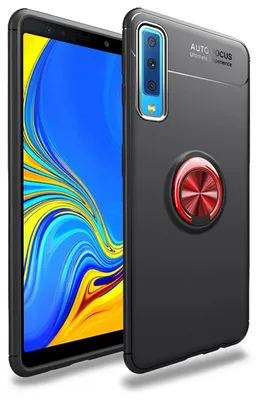 Produktbild von NALIA Ring Hülle kompatibel mit Samsung Galaxy A7 2018, Cover für KFZ-Halterung Schwarz Rot