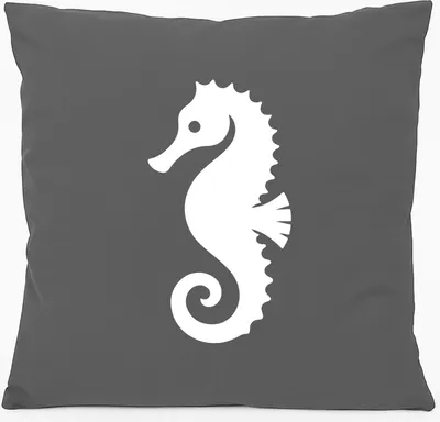 Produktbild von Huuraa Kissen Seepferdchen Silhouette 40x40cm mit Füllung Steel Grey Baumwolle Dekokissen Geschenkidee