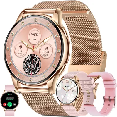 Produktbild von 1,32 Zoll AMOLED Damen Smartwatch mit Telefonfunktion, 5 ATM Fitnessuhr mit Schrittzähler Herzfrequenz SpO2, Schlafmonitor, Sportuhr Aktivitätstracker