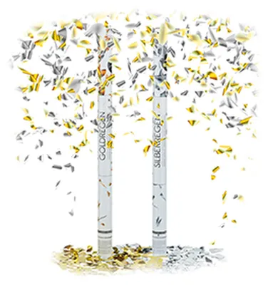 Produktbild von 2 x Party Popper 80 cm im Konfettikanonen Set, Partyhit, Konfetti Blaster 6-8 m Effekthöhe, gold / silber metallic