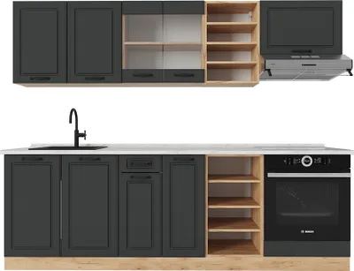 Image de Cuisine Vicco R-Line Anthracite Campagne/Chêne doré 240cm , PT Marbre, Model 54063