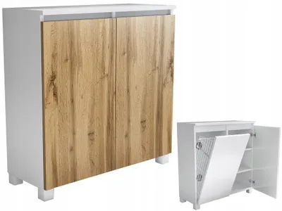 Zdjęcie produktu dla komoda łazienkowa 80 80cm z koszem i półkami dąb wotan stojąca wisząca