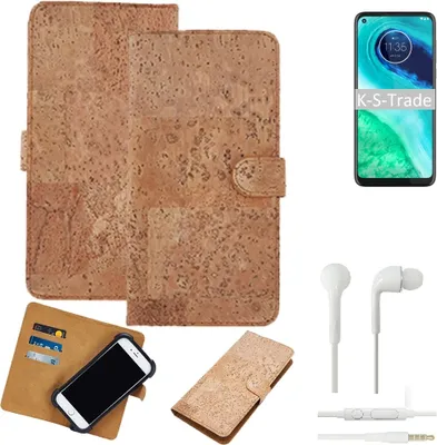 Produktbild von K-S-Trade Hülle kompatibel mit Motorola G8 + in ear Kopfhörer Kork Handyhülle Cover  Schutzhülle TPU Case Bumper in Hellbraun, (1x)