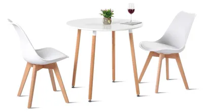 Produktbild von Esstisch mit 2 Stühlen rund Holz 80 cm Weiß