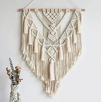 Produktbild von Makramee Wandbehang Wandteppich Tapestry Wanddekoration Boho Chic Bohemian Woven House Dekoration, 55cmx70cm