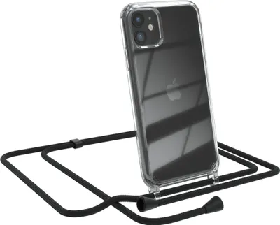 Produktbild von EAZY CASE Handykette kompatibel mit Apple iPhone 11, Handyhülle mit Umhängeband, Handykordel, Schutzhülle Clear, Band in Schwarz