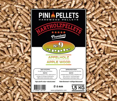 Produktbild von PINI Grillpellets № 9 Apfel 1,5 kg BBQ Hartholzpellets zum Grillen Räuchern Smoken