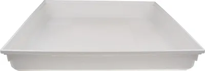 A white plastic drip tray or containment tray is shown from a slightly elevated angle against a white background.