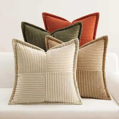 Produktbild von Set von 4 Kordsamt Kissenbezügen 45 x 45 cm für Wohnzimmer und Schlafzimmer