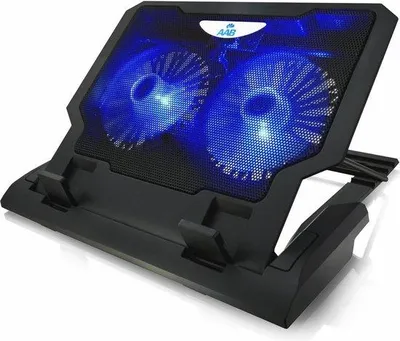 Produktbild von Famanu Laptop Kühlpad mit 2 Ventilatoren, verstellbare Winkel und blauer LED-Beleuchtung