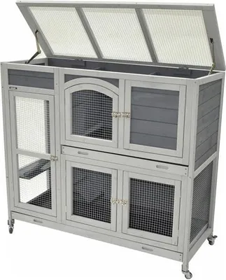 Produktbild von Indoor-Kleintierstall Robbie grau – 2 Auszugwannen & 5 Türen – 111 × 45 × 107 cm