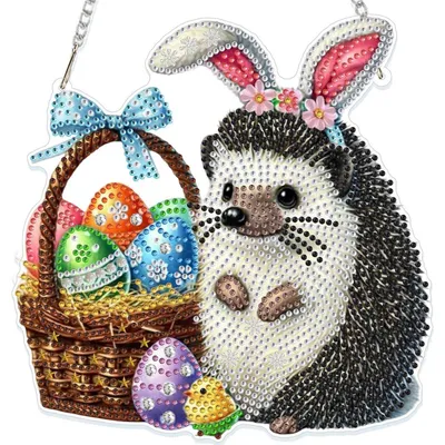 Produktbild von Diamond Painting Fensterbilder Igel Beidseitig mit Kette Ostern Thema Kristall Anhänger DIY Set