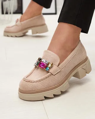 Produktbild von Beige durchbrochene Damenmokassins mit Verzierung Bokkso- Footwear, Größe 36
