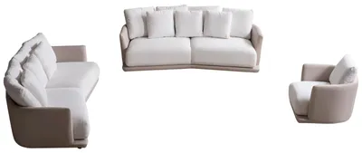 Produktbild von Weiß-Beiges Sofa-Set Designer Polstersofas Sitzsessel Luxus Set 3tlg