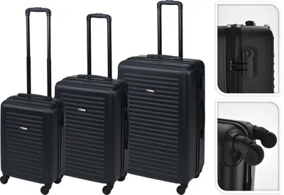 Image de EXCELLENT Valise de voyage sur roulettes Set de 3 PROWORLD noir KO-FB5000040