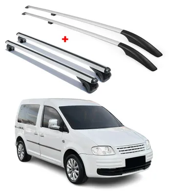 Immagine prodotto di Set barre portatutto + portapacchi per VW Caddy 2003-2015 alluminio corto argento 4 pz