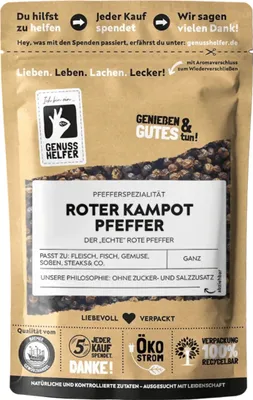 Produktbild von Roter Kampot Pfeffer, ganz, roter Pfeffer für die Mühle, intensives Pfefferaroma zum Kochen, 50g